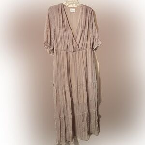 Bella Ella Boutique Light Taupe Maxi Dress Ruffled Short Sleeves Bella Ella